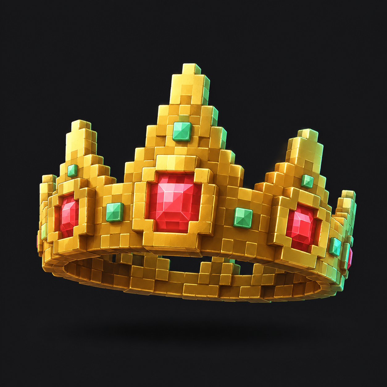 Golden voxel crown with coral and mint gems